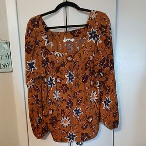 Sonoma Floral Print Blouse - Brown and Blue
